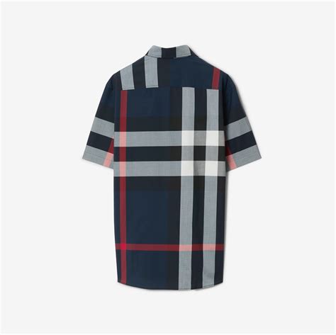 burberry shirt with shoulder patches|Check Cotton Shirt in Navy .